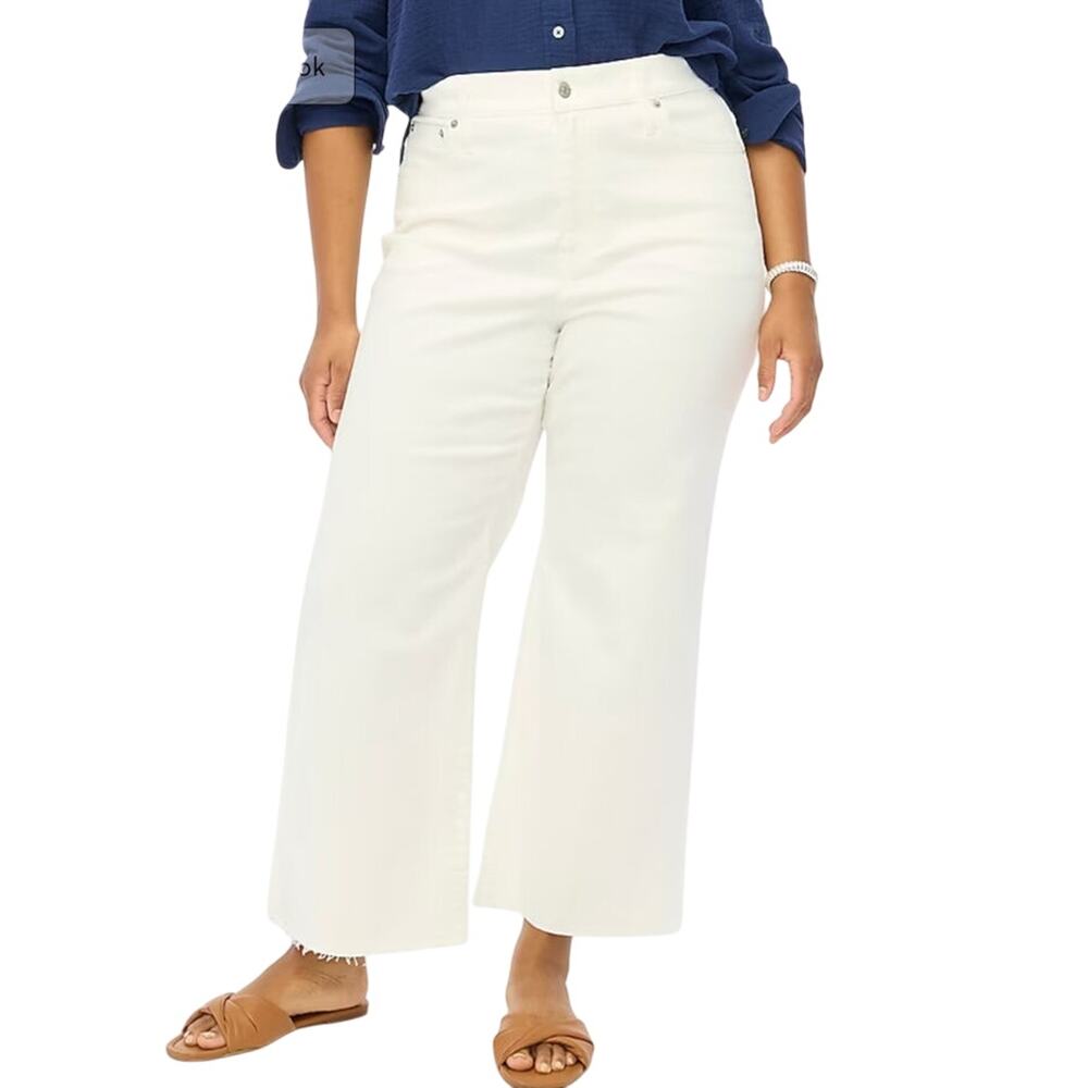NWT J. Crew‎ Wide Leg Crop Jean in All Day Stretch White BR052 Size 24P
